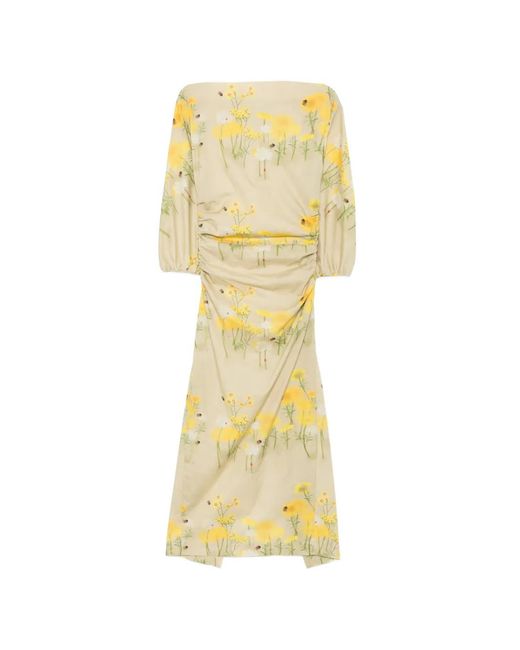 BERNADETTE Yellow Ezra Floral-Print Midi Dress