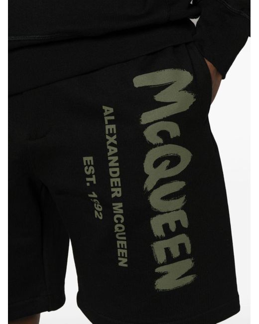 Alexander McQueen Katoenen Shorts Met Logoprint in het Black voor heren