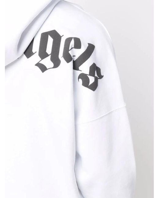 Palm Angels White Logo-print Drawstring Hoodie for men