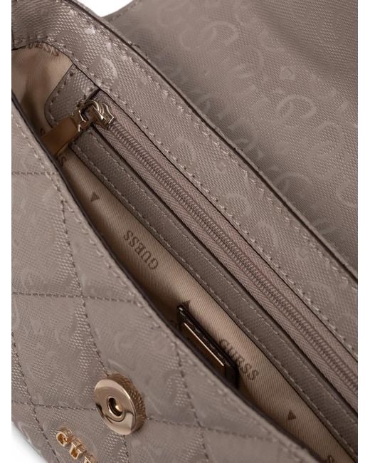 Guess Gray Libby Quilted Logo-Embossed Shoulder Bag