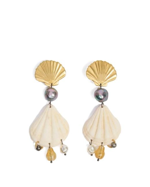 Bimba Y Lola Metallic Aged Metal And Natural Seashell Earrings
