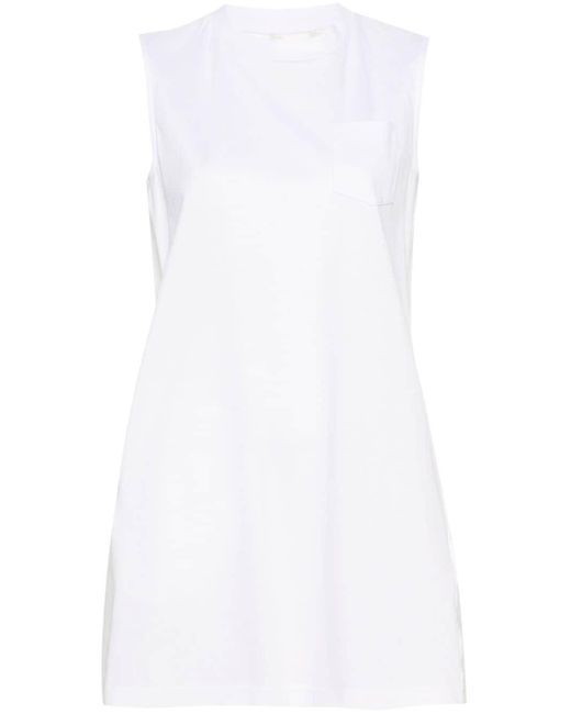 Sacai White Pleat-detail Cotton Minidress