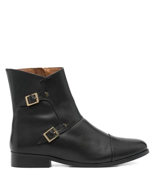 Anne Thomas Black Mr. Thomas Double-Buckle Studded Ankle Boots