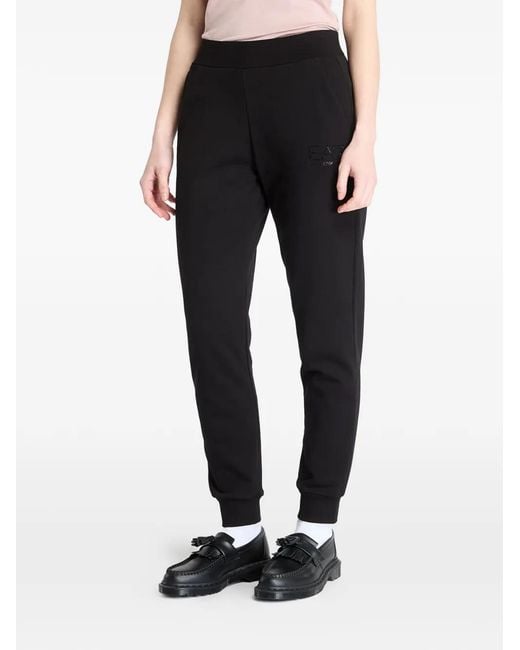 EA7 Black Logo-Print Track Pants
