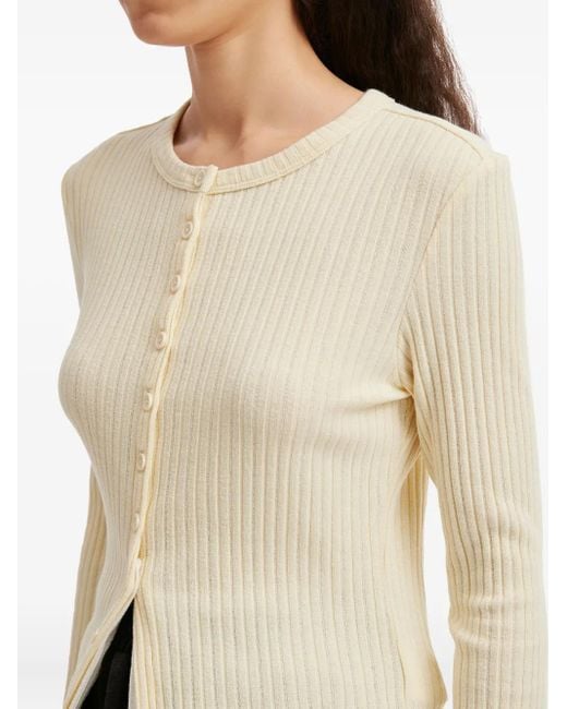 Mini Cream Natural Buttoned Ribbed Cardigan