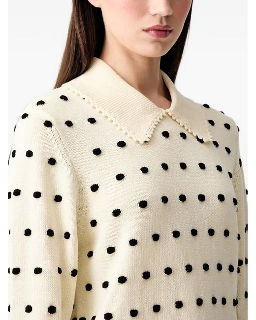 Stine Goya White Polka-Dot Pom-Pom Sweater