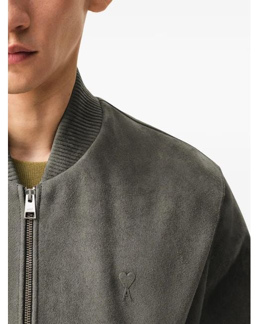 AMI Gray Goat Leather Ami De Coeur Zipped Jacket for men