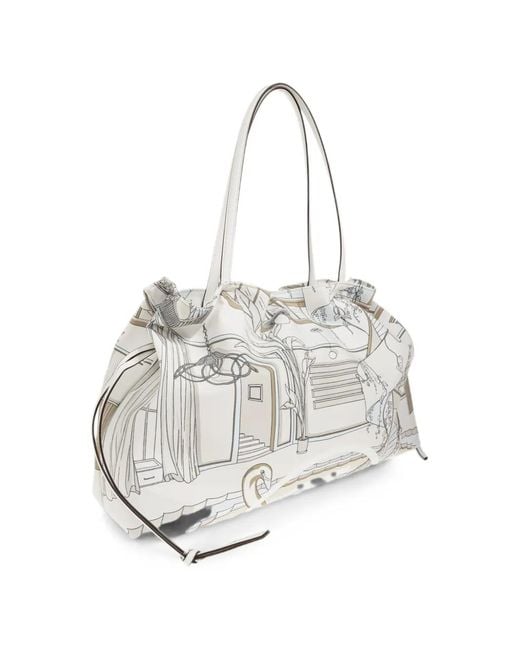Tory Burch White Large Ella Drawstring Tote Bag