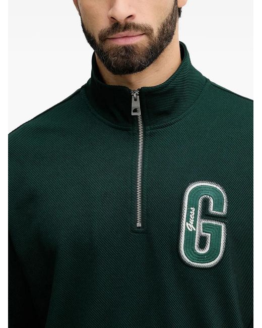 Guess Green Appliqué Zip Sweater for men