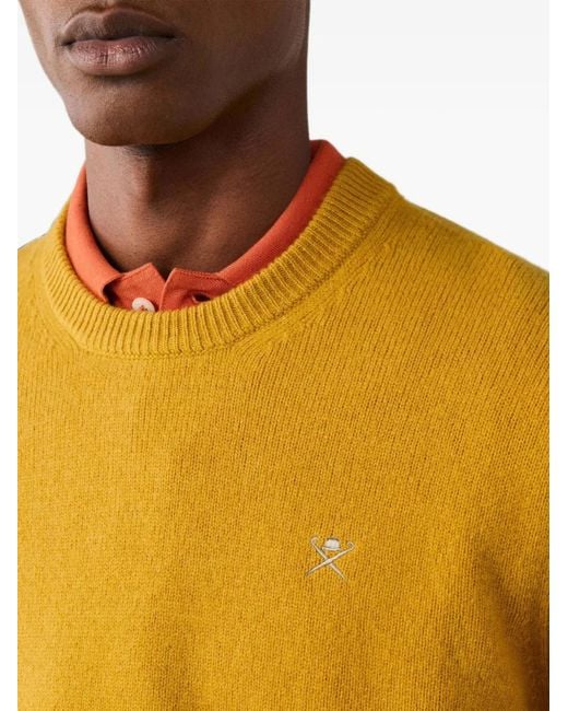 Hackett Yellow Lambswool Crew-Neck Knit for men