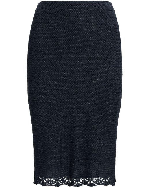 Ralph Lauren Collection Blue Ruffle-trim Pencil Skirt