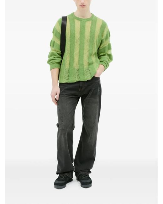 Brain Dead Green Threadbare Striped Knit Sweater for men