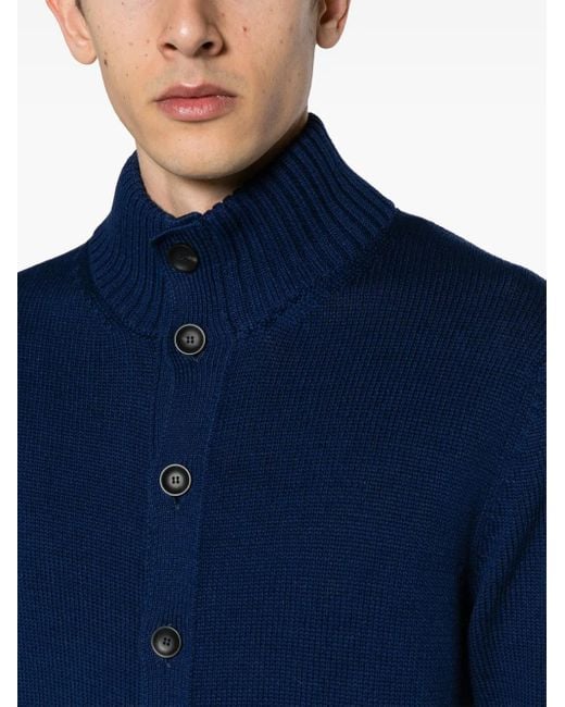 Zanone Blue Ribbed-Knit Cotton Cardigan for men