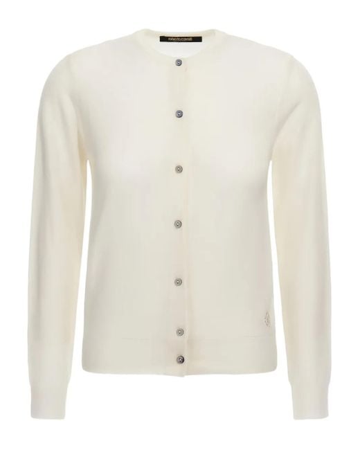 Roberto Cavalli White Wool Button-front Cardigan