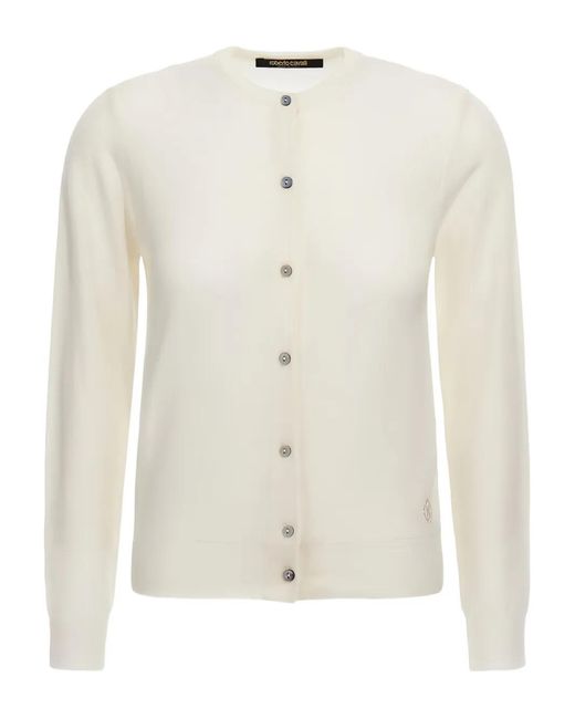 Roberto Cavalli White Wool Button-Front Cardigan