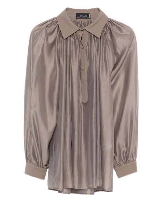 Styland Blouse Met Gesmockte Mouwen in het Brown