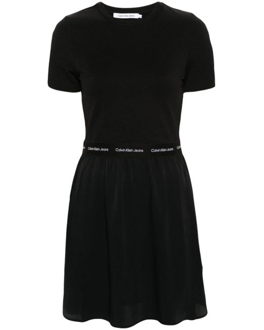Calvin Klein Black Logo-embroidered Mini Dress