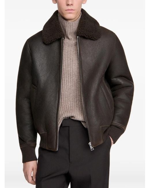Sandro Black Shearling Wing-Collar Jacket for men