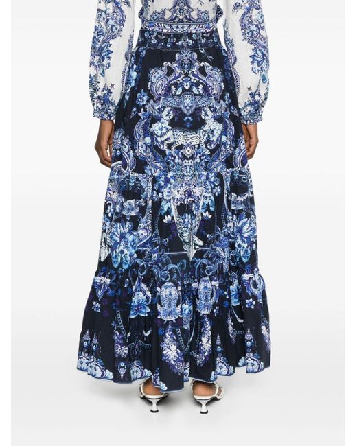 Jupe longue à imprimé Delft Dynasty Camilla en coloris Blue