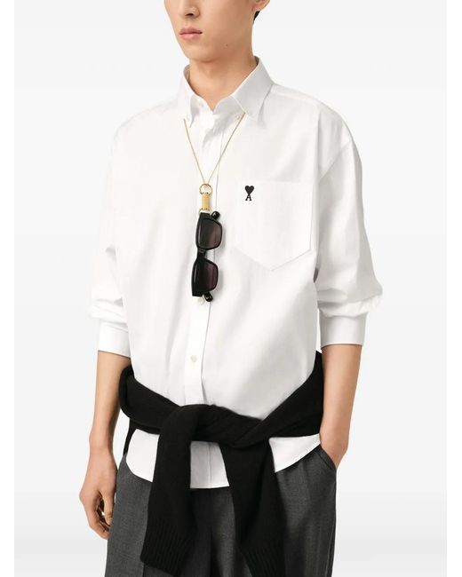 AMI White Boxy Cotton Shirt With Ami De Coeur for men