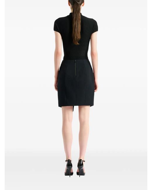 Balmain Black Belted Grain De Poudre Skirt