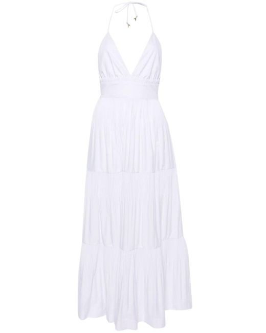 Patrizia Pepe Plissé Popeline Maxi-jurk in het White