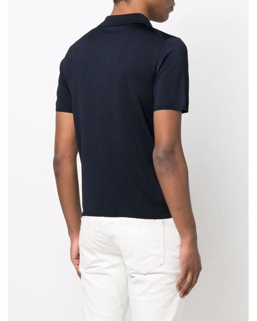 Sandro Blue Short-Sleeve Knitted Polo Shirt for men