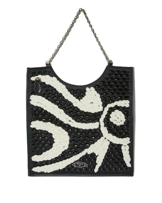Emilio Pucci Black Embroidered Fold Tote Bag