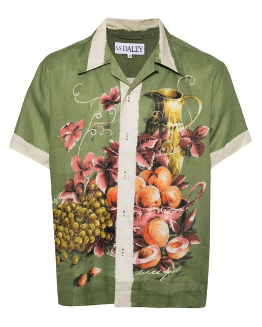 S.S.Daley Green Graphic-print Linen Shirt for men