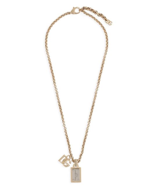 Dolce & Gabbana White Logo-Lettering Chain-Link Detailing Necklace
