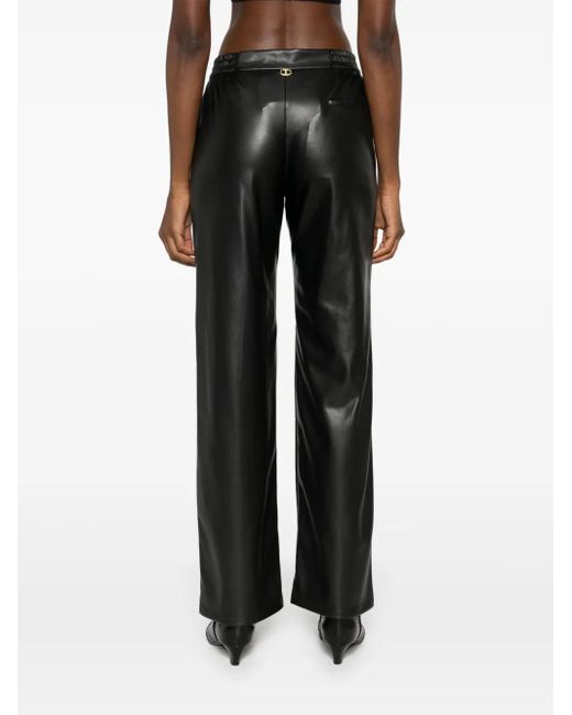 Twinset Black Hose Aus Faux-Leder Mit Oval T-Schild