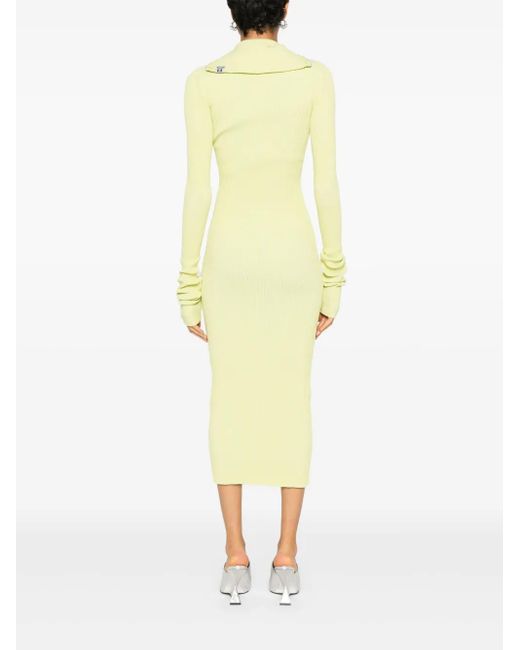 Maison Mihara Yasuhiro Yellow Logo-Patch Midi Dress