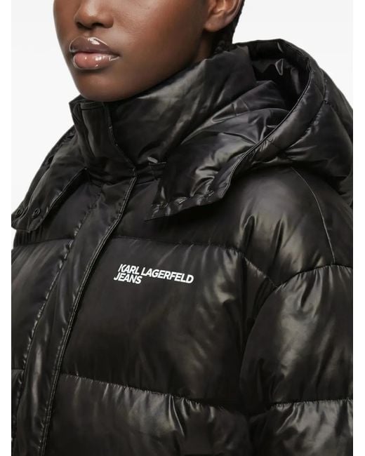 Karl Lagerfeld Black Cropped Shiny Puffer Jacket