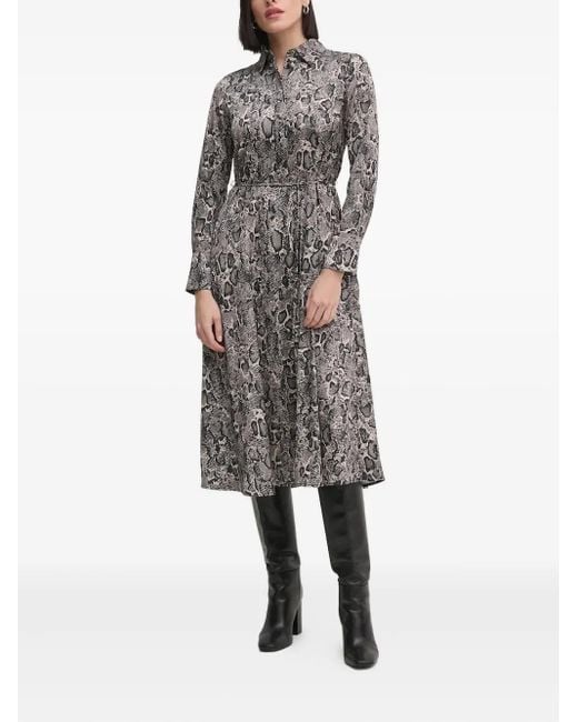 Joop! Gray Snakeskin-Print Belted Shirt Midi Dress