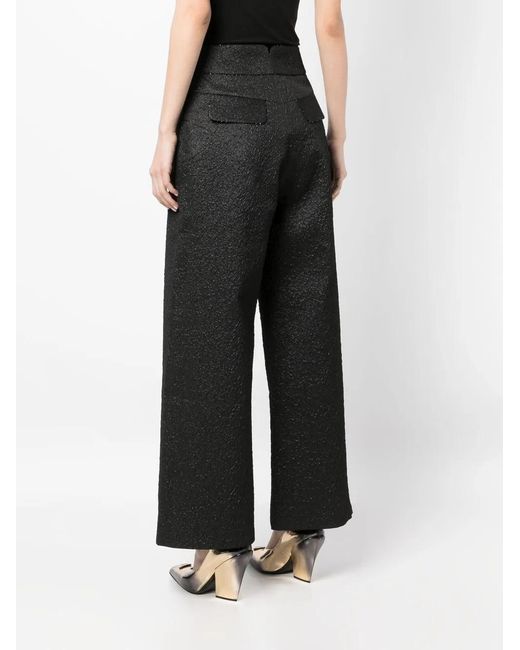 Shiatzy Chen Black Genisis Metallic Textured Trousers