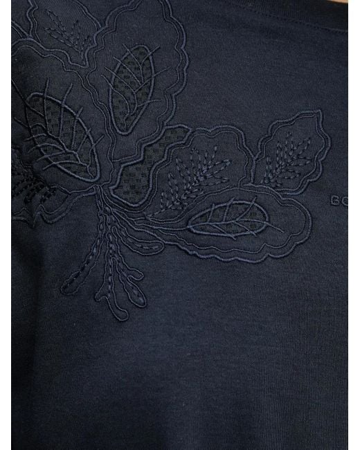 Boss Blue Floral-Embroidered T-Shirt