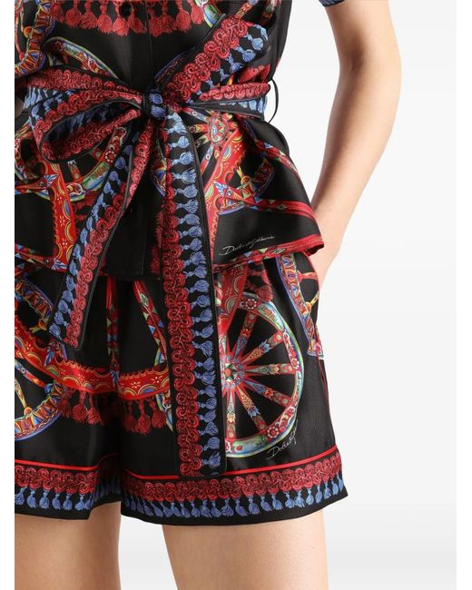 Dolce & Gabbana Red Carretto-Print Silk Vanity Bermuda Shorts