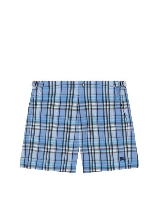 Burberry Blue Check Seersucker Swim Shorts for men