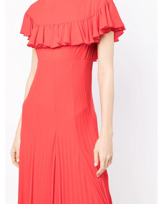 Philosophy Di Lorenzo Serafini Red Pleated-Hem Ruffle-Trim Dress