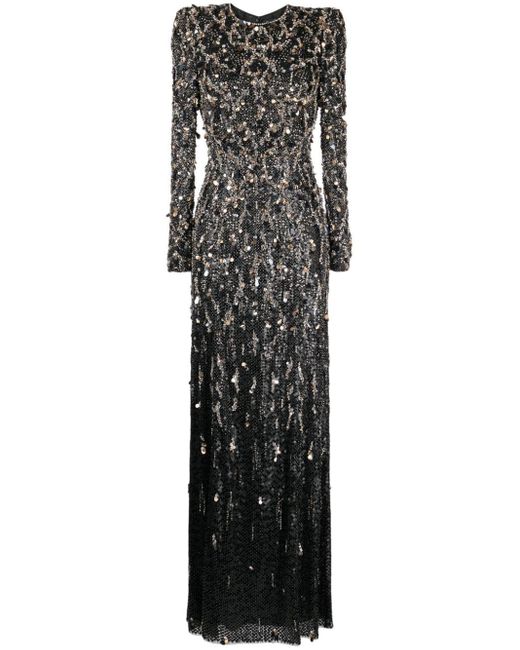 Jenny Packham Black Aurora Beaded Sequinned A-line Dress