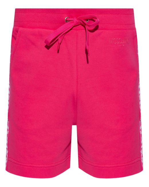 Moschino Pink Logo-embossed Cotton Beach Shorts for men