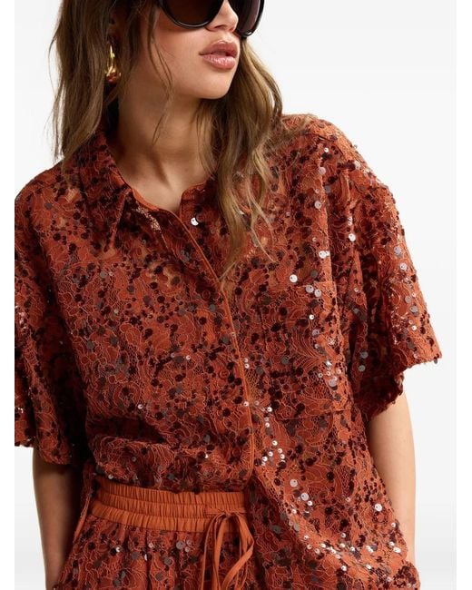 Essentiel Antwerp Red Sequin-Embellished Short-Sleeved Shirt