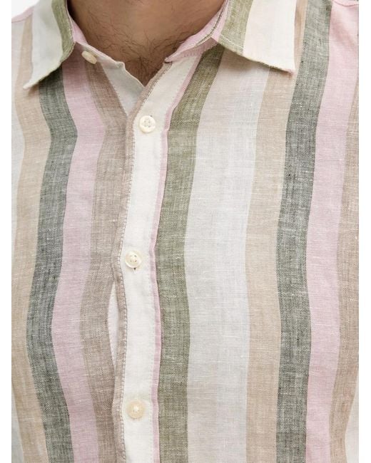 Benetton White Striped Linen Shirt for men