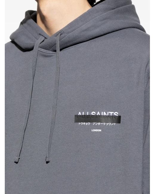AllSaints Gray Logo-Print Drawstring Hoodie for men