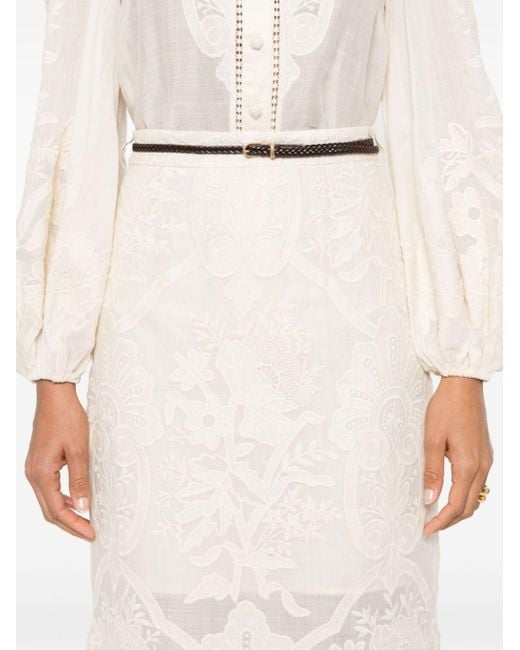 Zimmermann White Ottie Embroidered Midi Skirt