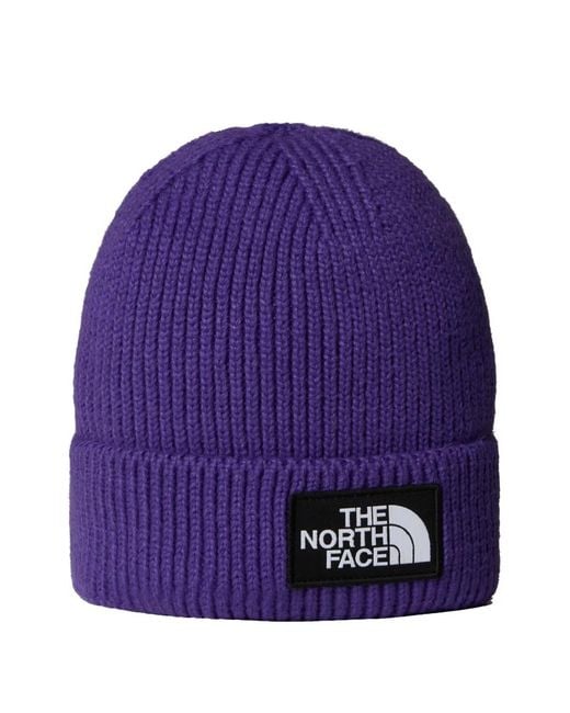 The North Face Purple Logo Box Beanie Hat for men
