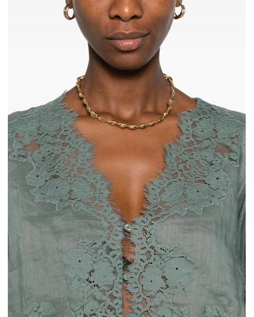 Blusa Idella con ribete de encaje Doen de color Blue