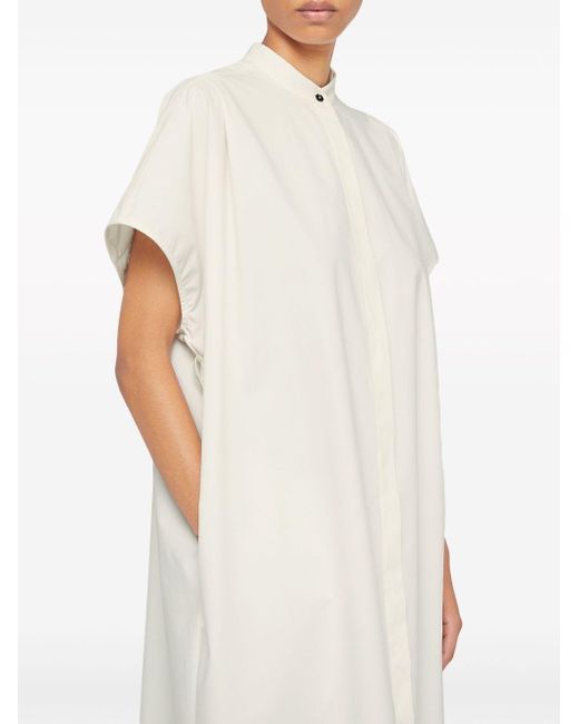 Jil Sander White Collarless Belted Shirt Dress