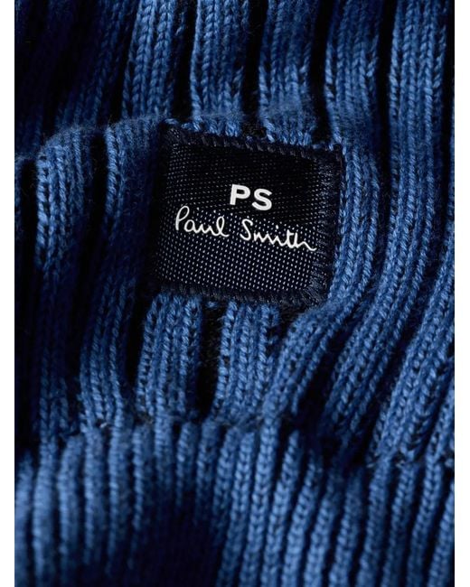 Paul Smith Blue Ribbed-Knit Logo-Patch Sweater for men
