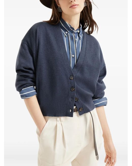 Brunello Cucinelli Blue Button-Front Cashmere Cardigan
